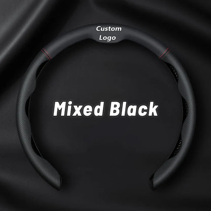 Nexi Customized Car Logo Breathable Ultra-thin 5D Leather & Carbon Car Steering Wheel Cover Universal Fit
